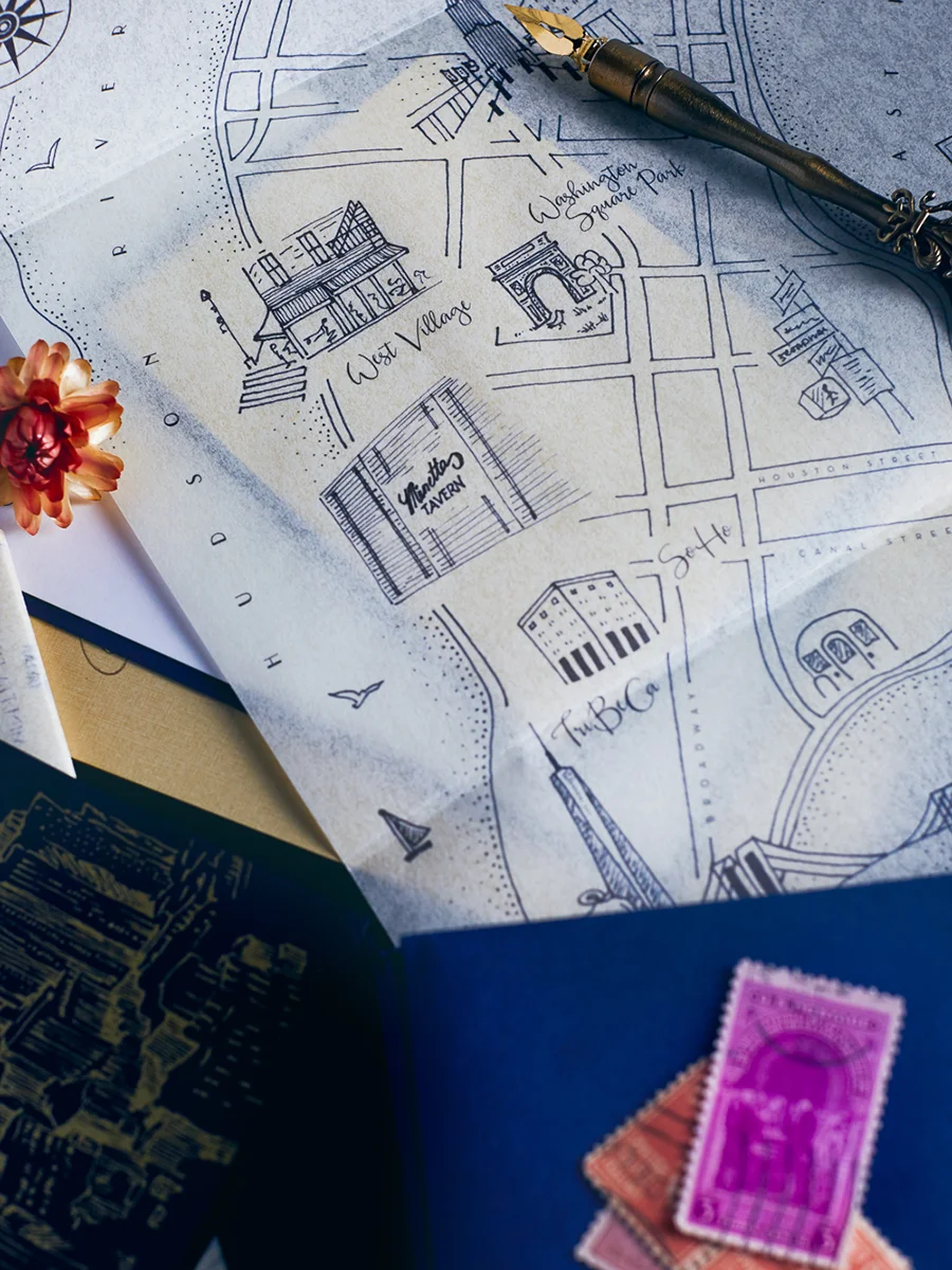 Hand-illustrated map of NYC for a wedding invitation // designed by www.chavelli.com
