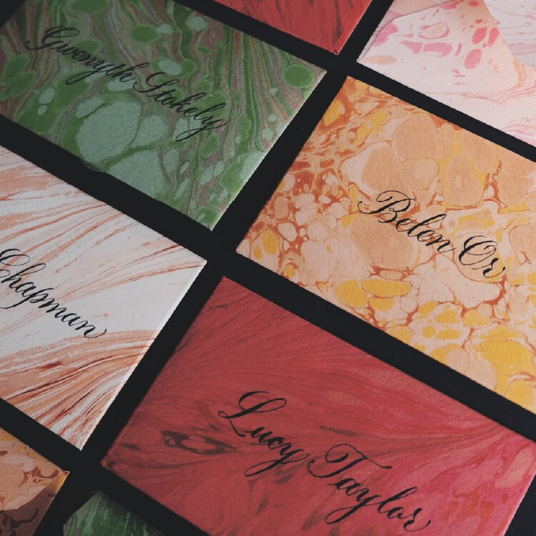 Marbled Calligraphy Wedding Place Cards