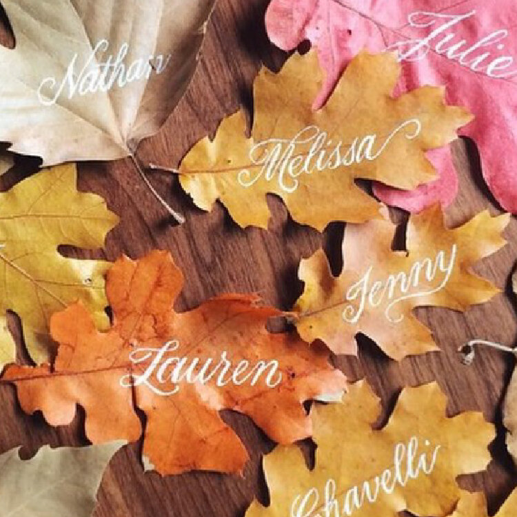 Event Ideas : Wedding or Thanksgiving Dinner Party Place Cards on Leaves