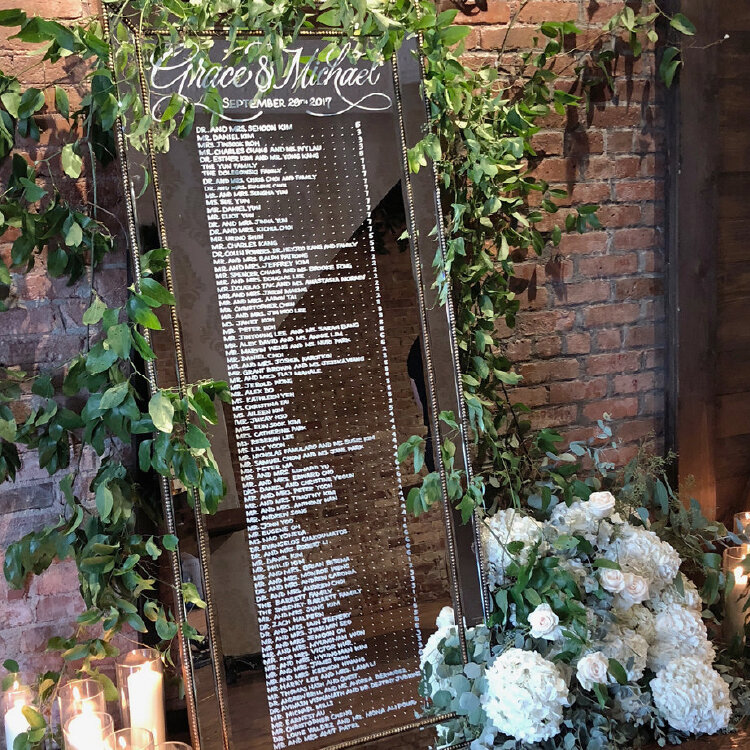 Hand-Lettered Mirror Wedding Seating Chart Sign