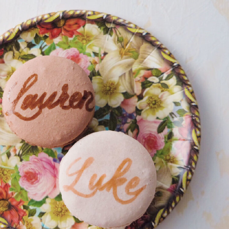 Calligraphy on Macarons as Wedding or Event Place Cards