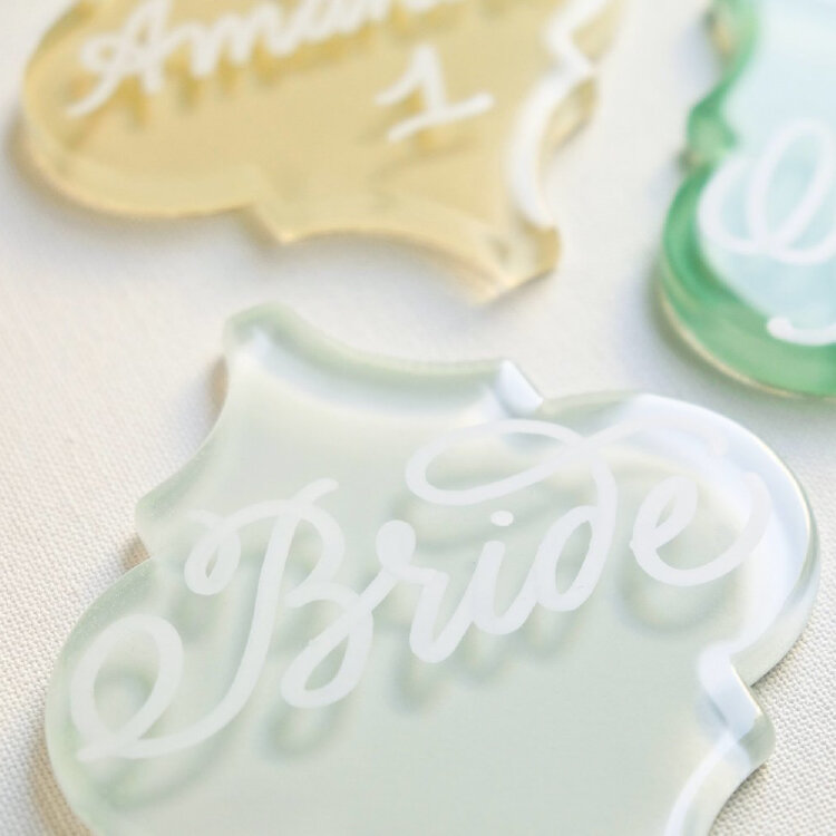 Wedding Place Cards : Glass Tiles with Calligraphy