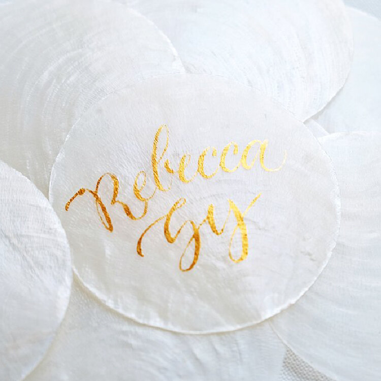 Wedding Event : Capiz Shell Place Cards with Modern Script