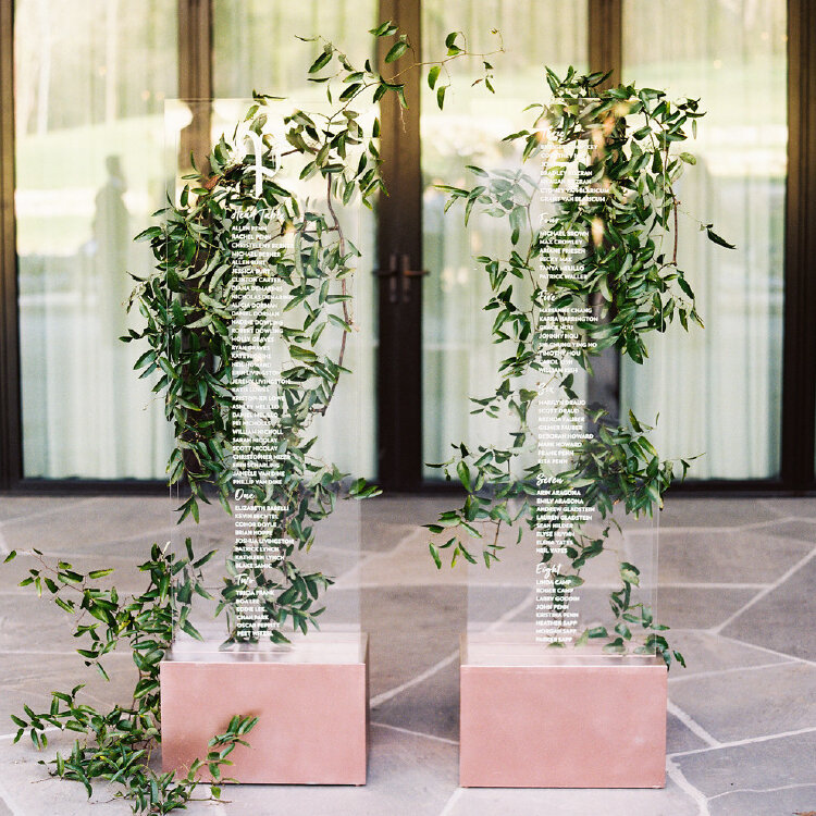 Acrylic Wedding Seating Chart Sign with Decorative Foliage