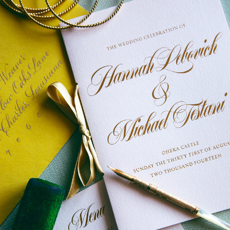 Wedding Program Design in Blush Pink and Gold Foil