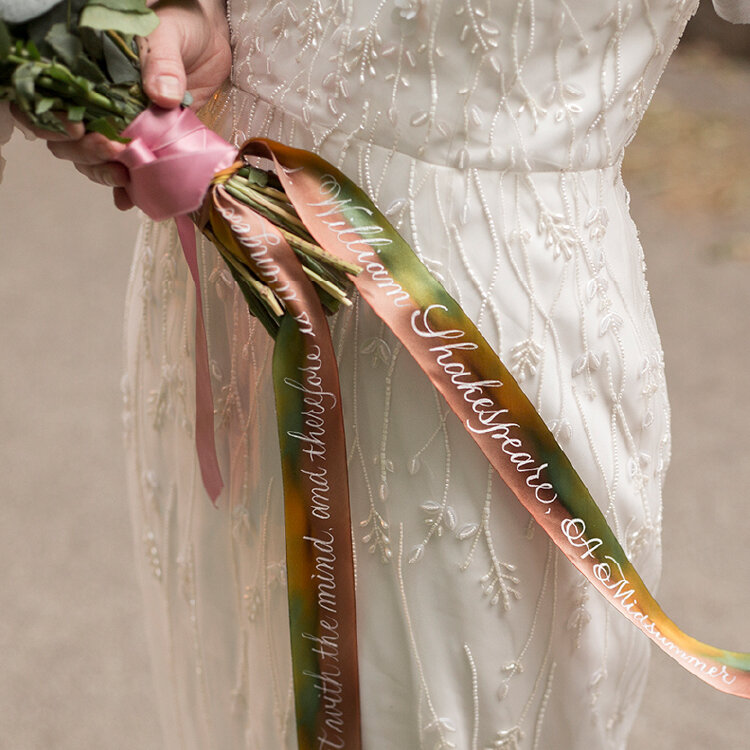 Silk Wedding Ribbons with Hand-Painted Calligraphy 