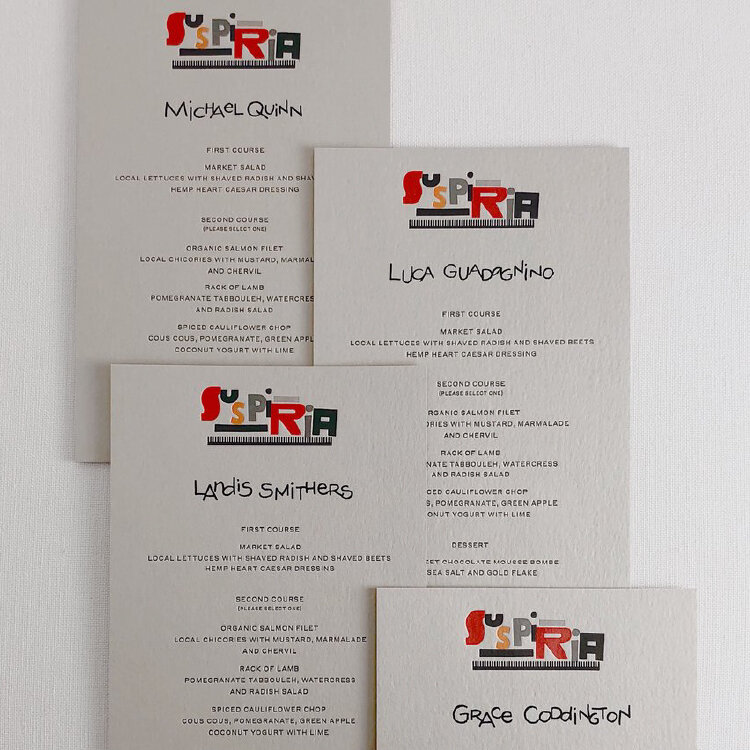 Suspiria Movie Dinner Event Menu Place Cards