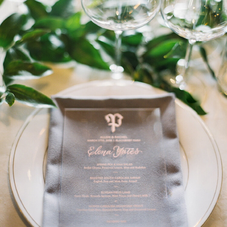 Acrylic Wedding Menus with Calligraphy Names