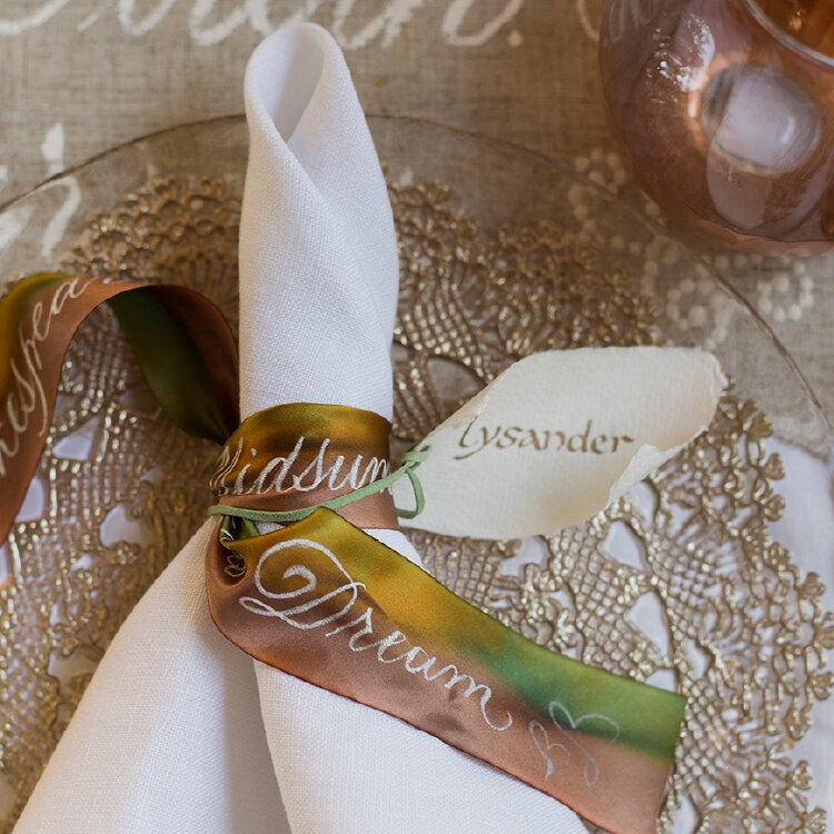 Wedding Ribbons and Place Cards with Calligraphy