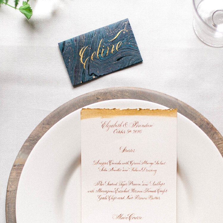Marbled Wedding Calligraphy Place Cards and Menu