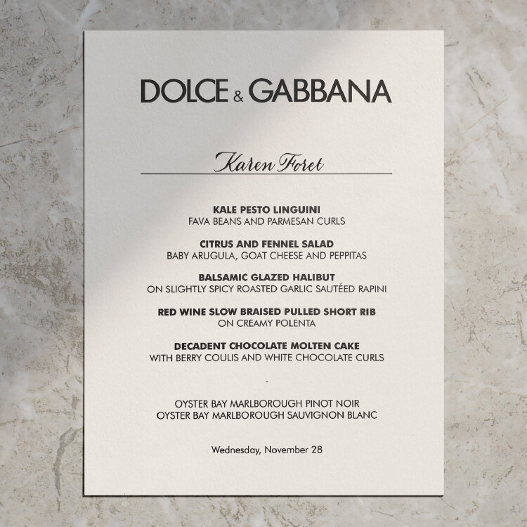 Brand Event : Dolce & Gabbana Dinner Menu with Calligraphy