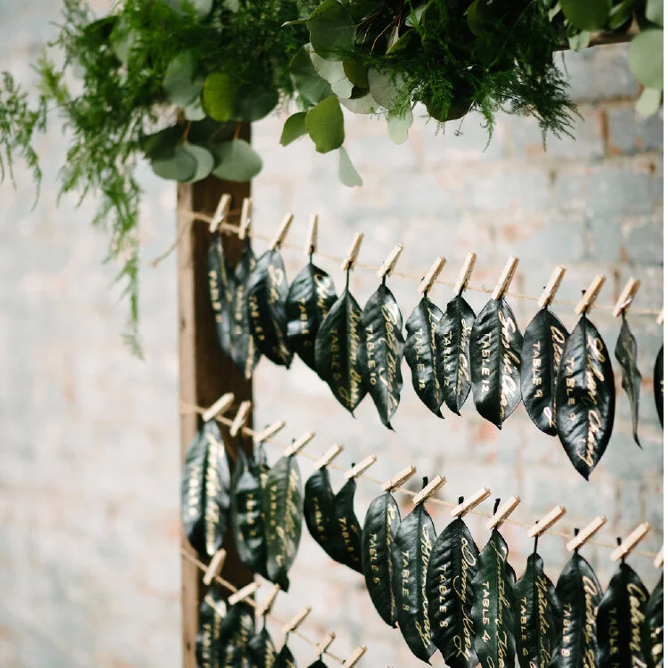 Magnolia Leaf Calligraphy Escort Card Display