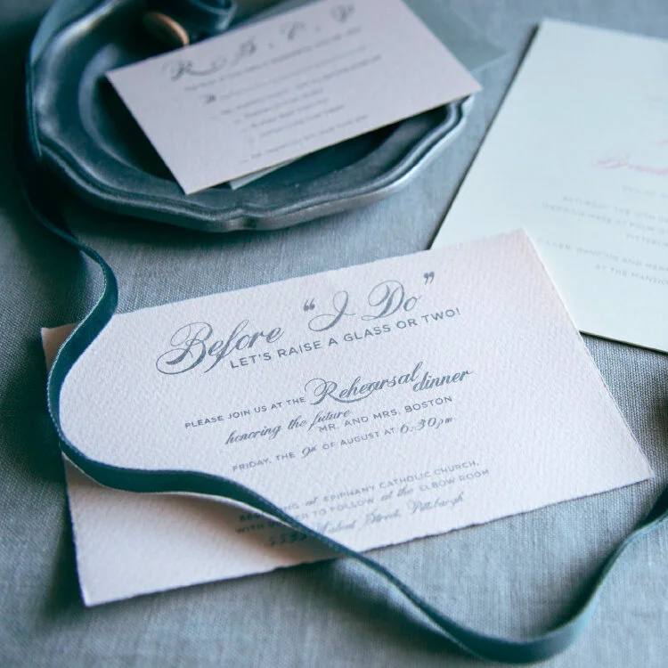 Blush Pink Letterpress Printed Invitation Suite