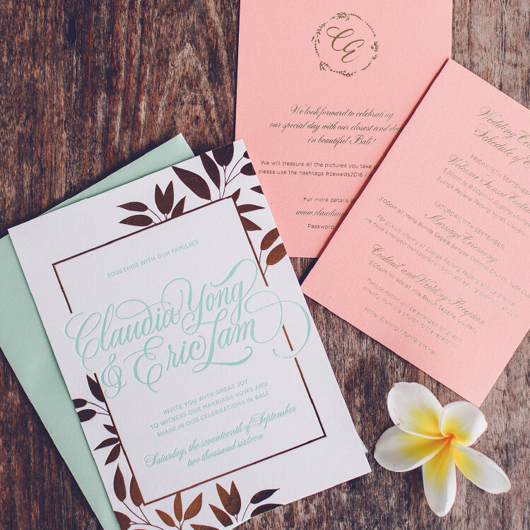Hand-Lettered and Letterpress Printed Wedding Invitation