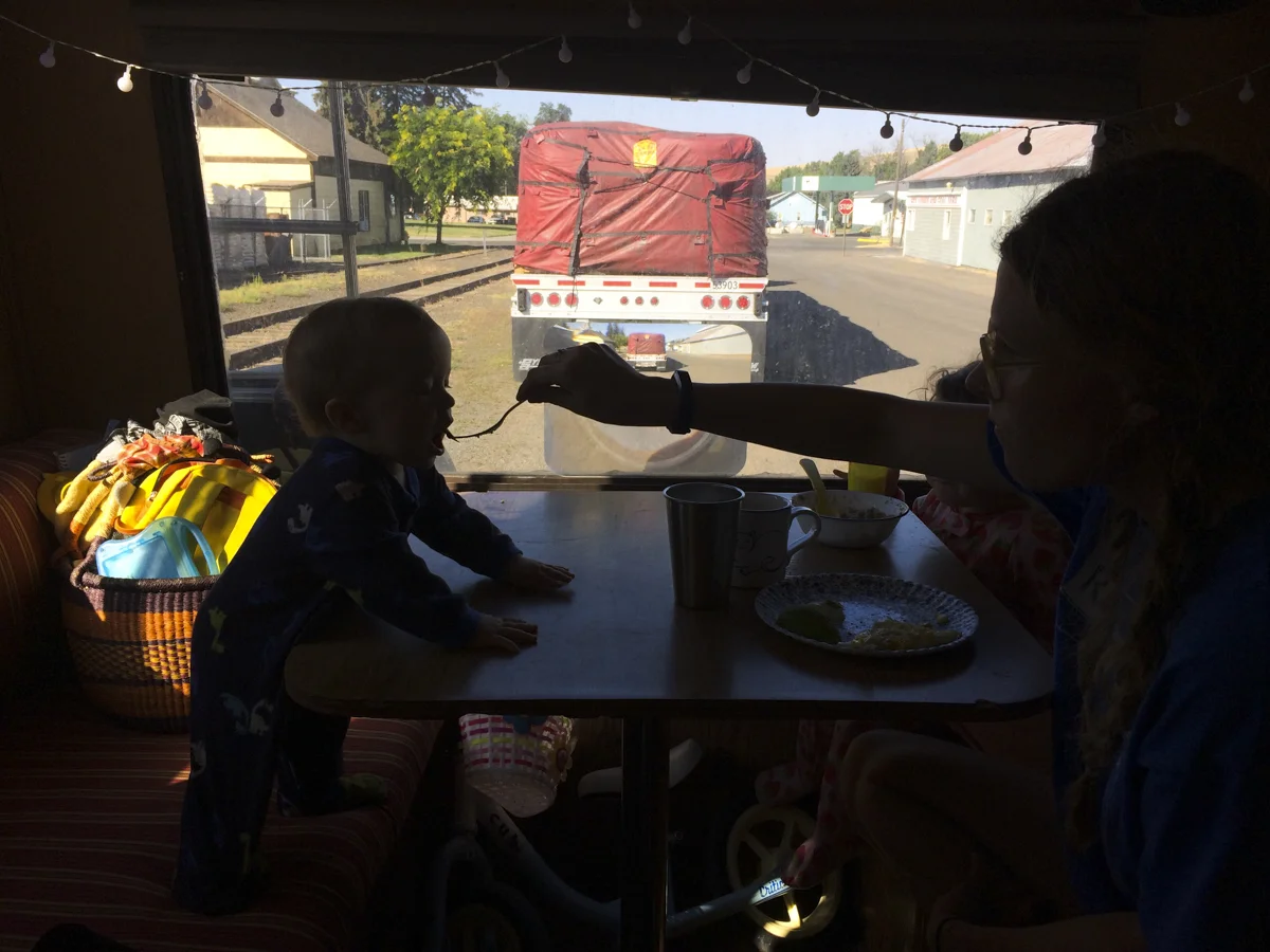  Breakfast in Dayton, behind an 18 wheeler, next to the railroad tracks.