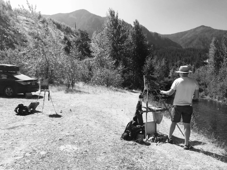 Anton and me (my gear on left) painting at Herman Creek in the Colombia River Gorge.