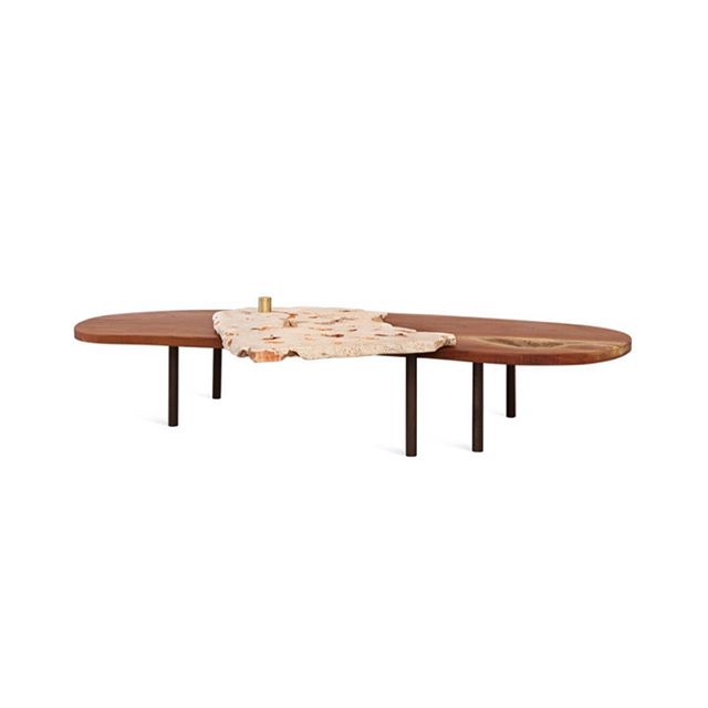 A peek on our latest design this stunning curved coral with quartz particles &amp; mahogany wood low coffee table. For showings send us a message at herbehwood@gmail.com  #centertable #livingroomdecor #diningroom #contemporary #organic #hechoenpuerto