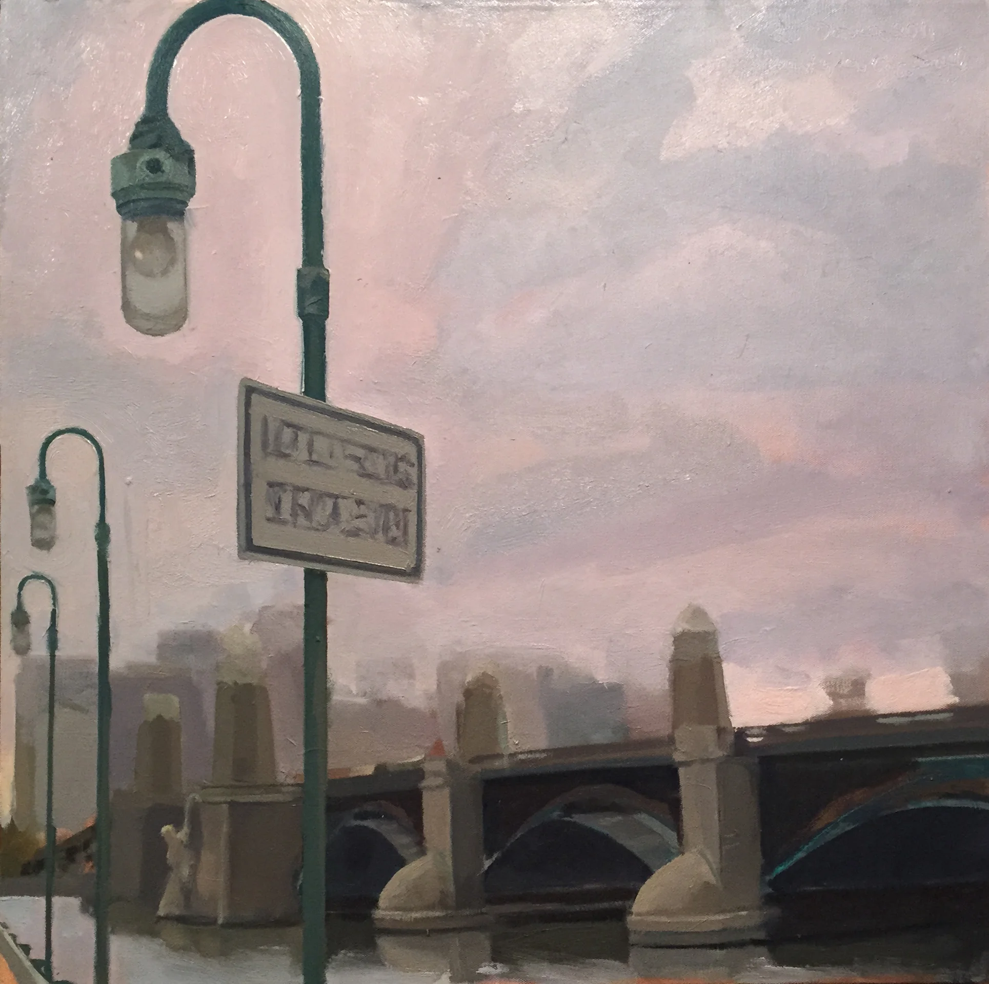 View of Boston from Broad Canal, oil on canvas, 24x24
