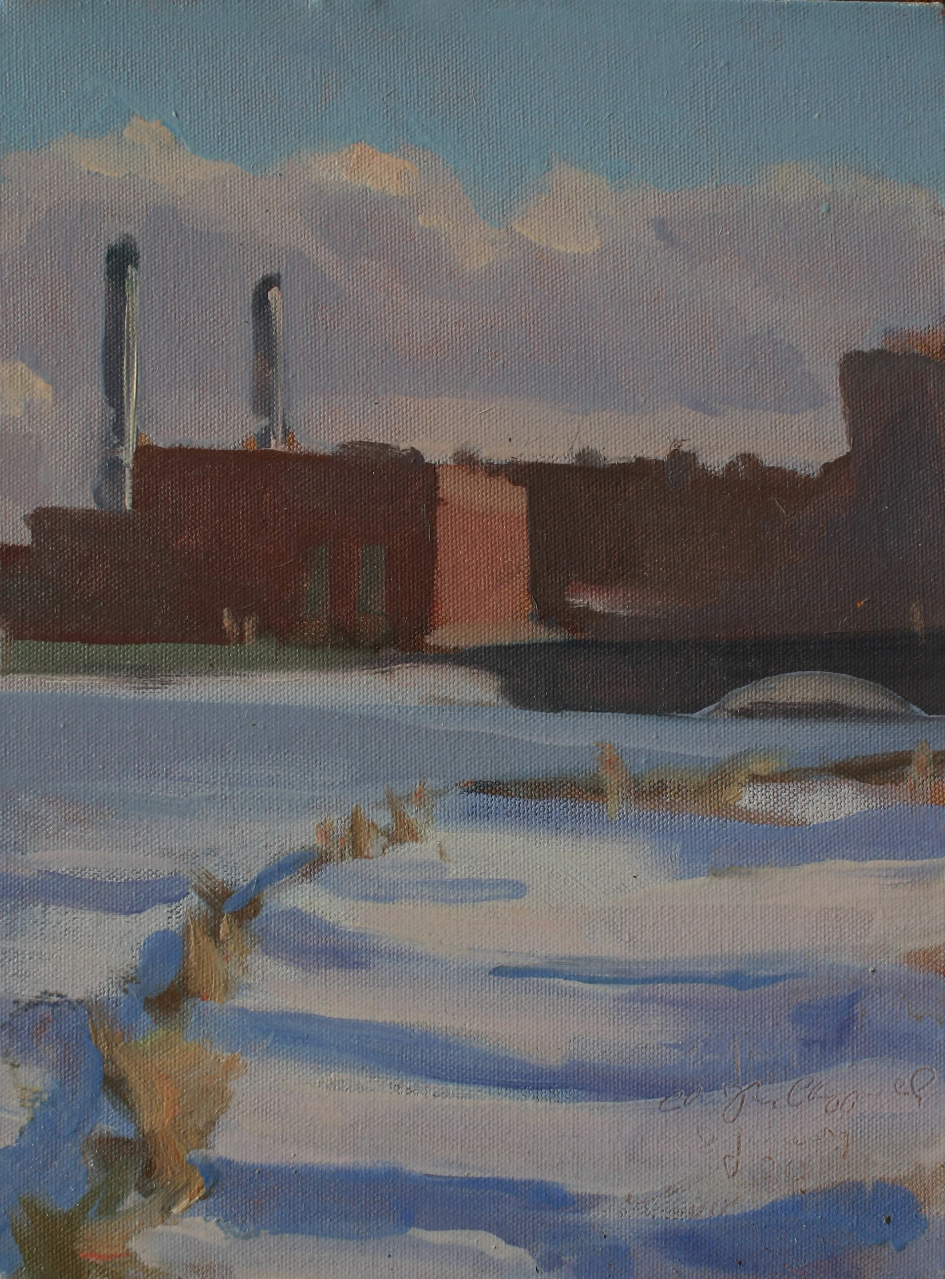 Winter Prospect on the Charles, oil on canvas, 12 x 9