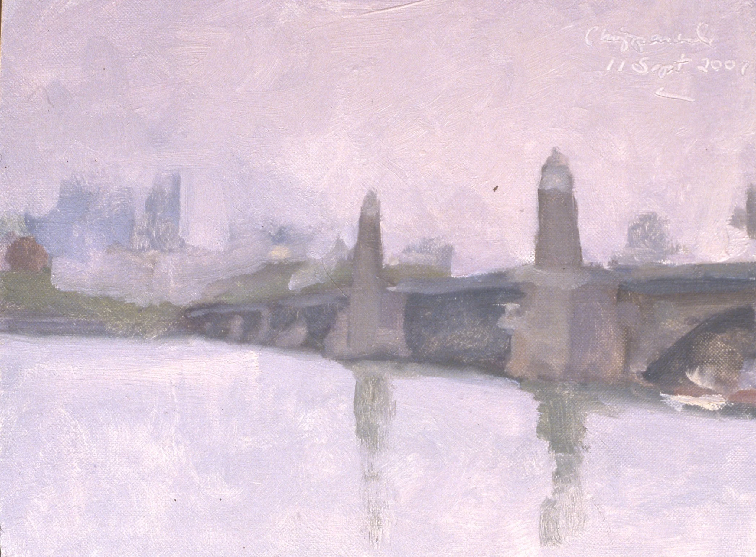 Longfellow Bridge in the Rain, 11 September 2007, oil on canvas 11 x 14.jpg