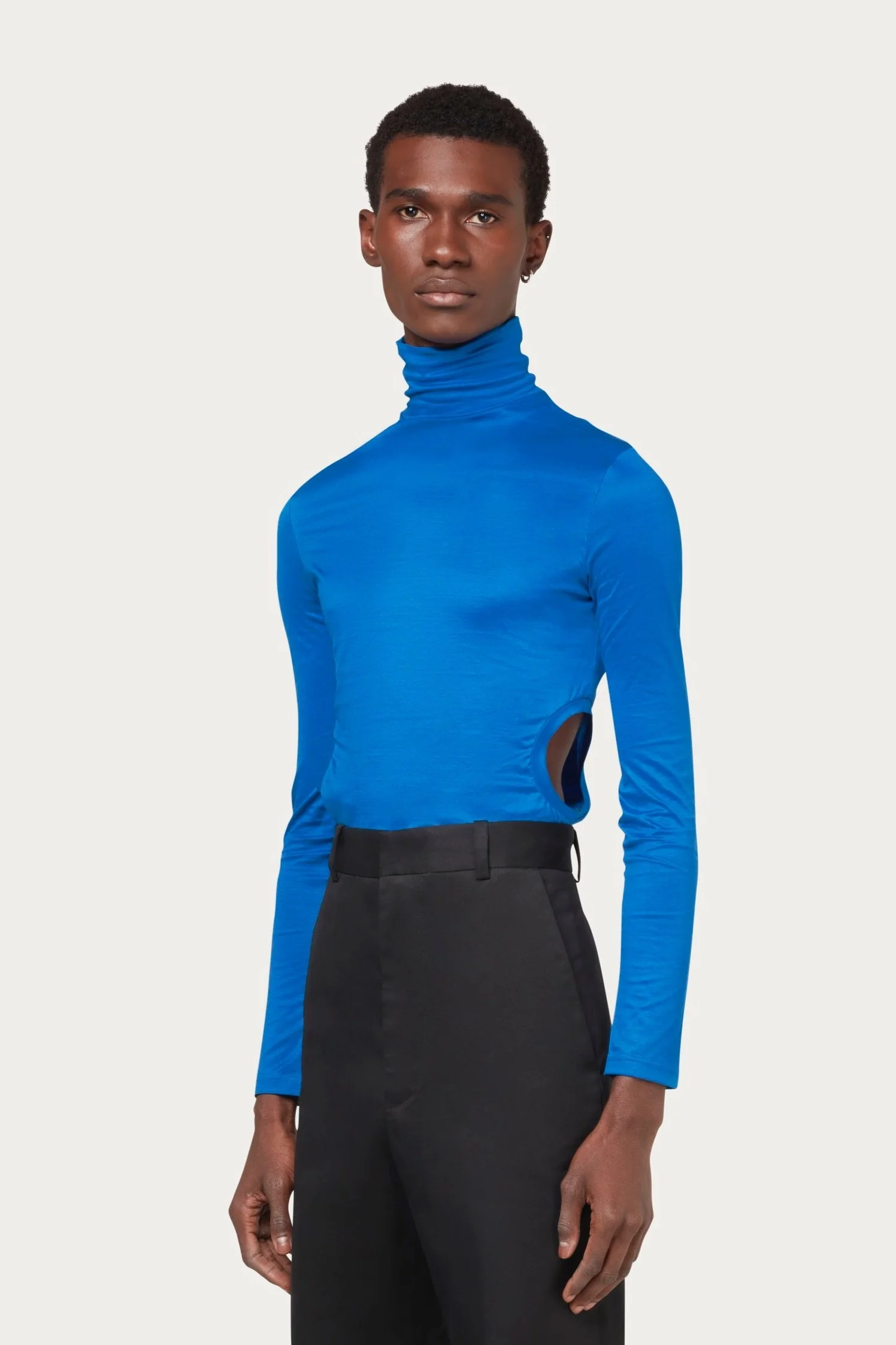 High Neck Top with Cut Outs in Blue