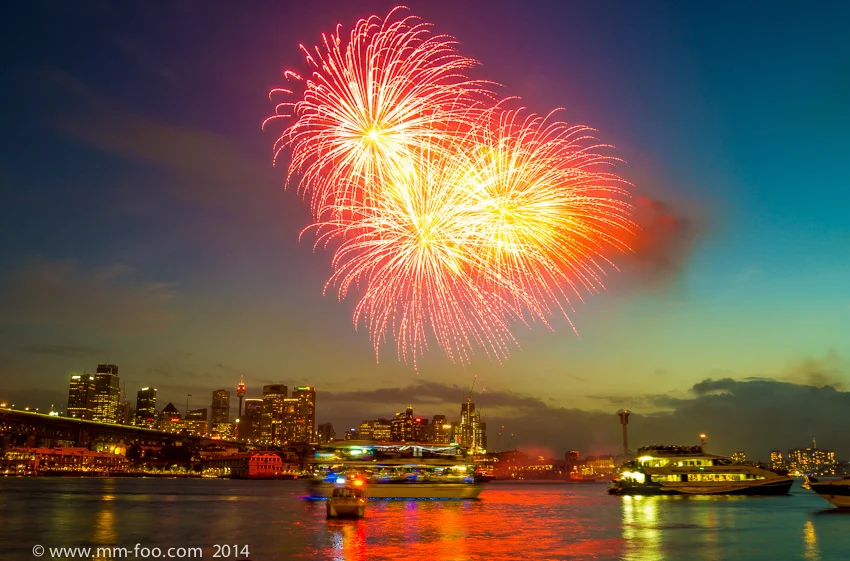 9:00 p.m. fireworks. 5.0 sec, 14mm, f7/.1, ISO100. I was testing exposures at greater than 4 seconds and felt like it was too long.