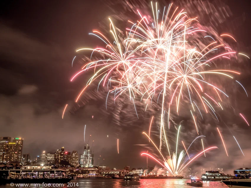 9:00 p.m. fireworks. 3.2 sec, 19mm, f/8.0, ISO250. Experimenting with quicker shutter speeds to control for over exposure.