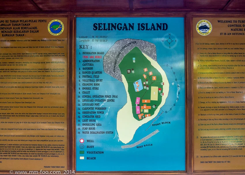 1/250 sec, 14mm, f/3.5, ISO1600 (M.Zuiko 14-42mm f/3.5-5.6 II R). Island Map. Mother turtle egg laying and turtle hatchling release located on the eastern bite of the island. My exclusive turtle encounter was on the northern part where the grey part meets the beach.