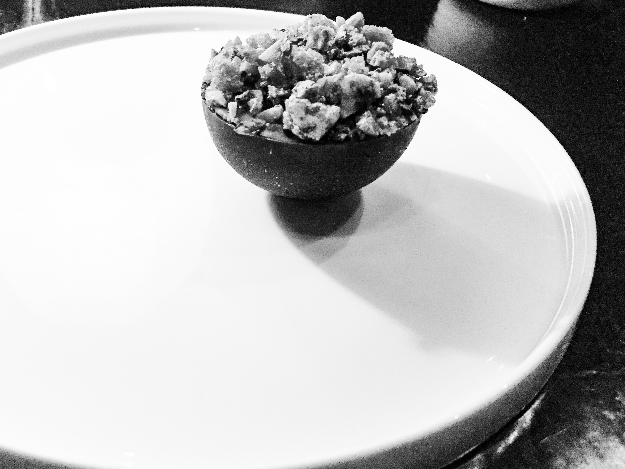 Chocolate, caramelised apple cream, artichoke, blackcurrant, cocoa nib pecan brittle