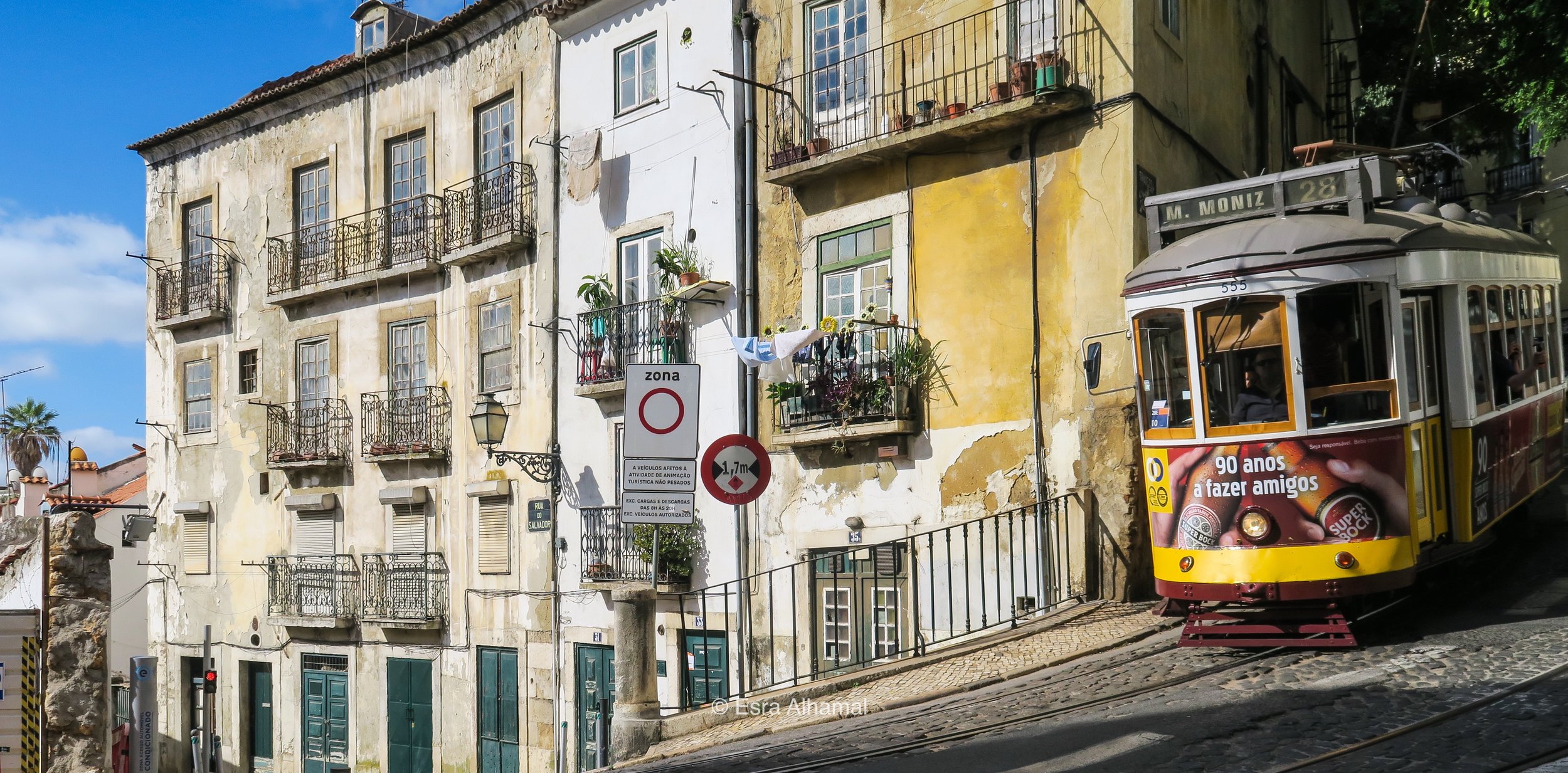 Spotting the famous 28 tram in Lisbon 