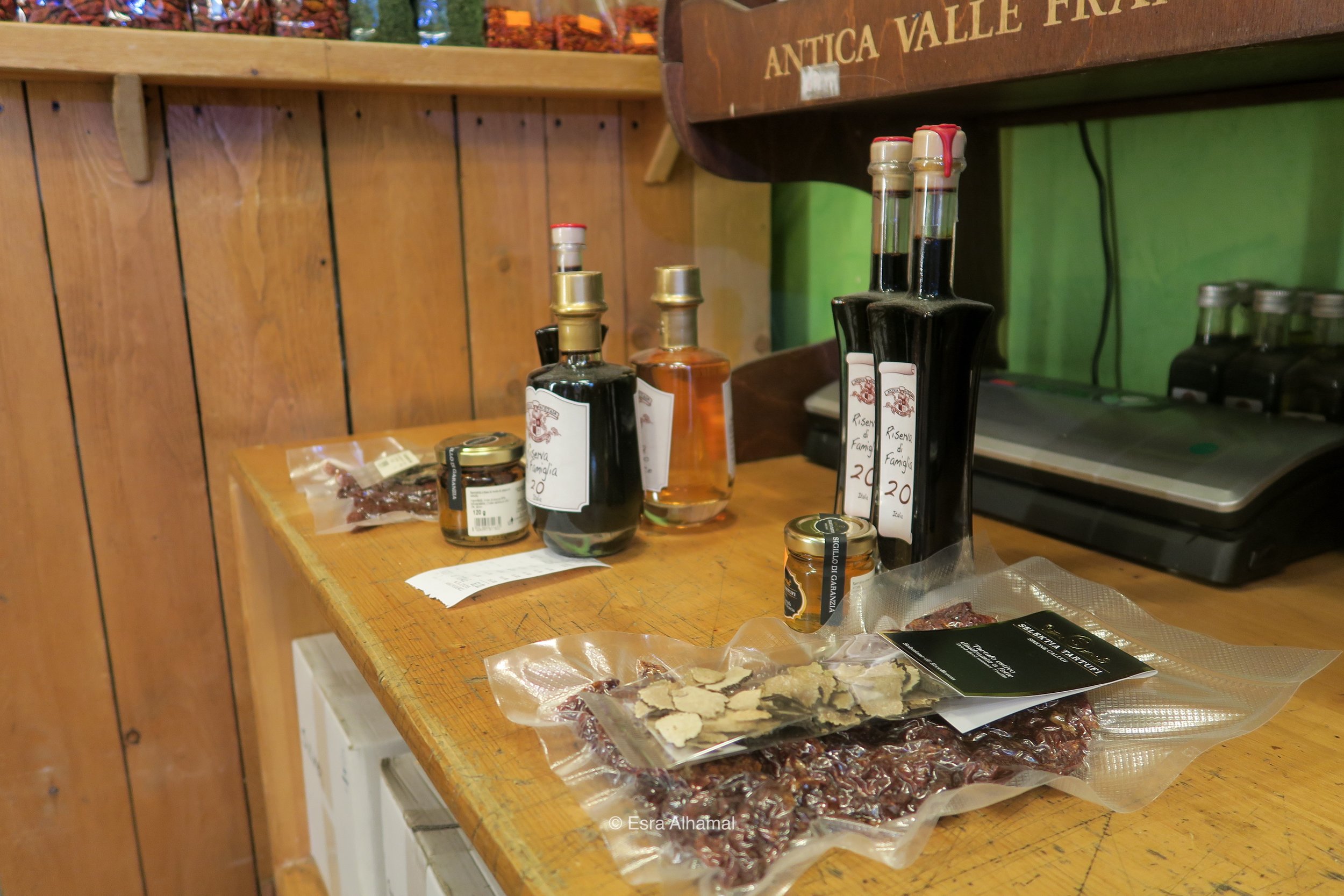 olive oil, balsamic vinegar and truffle in Mercato di San Lorenzo in Florence  