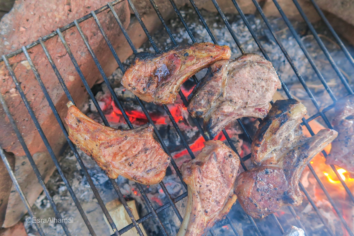grilled meat on fire