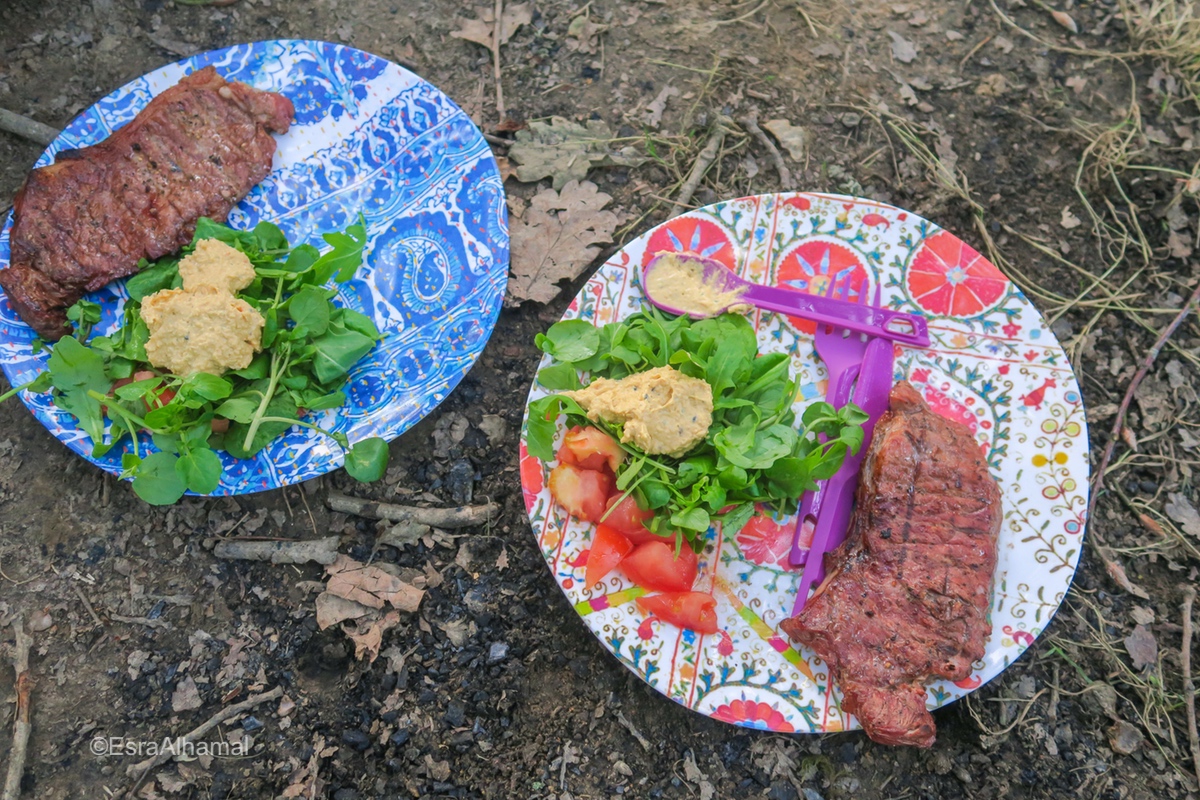 BBQ Steak during camping