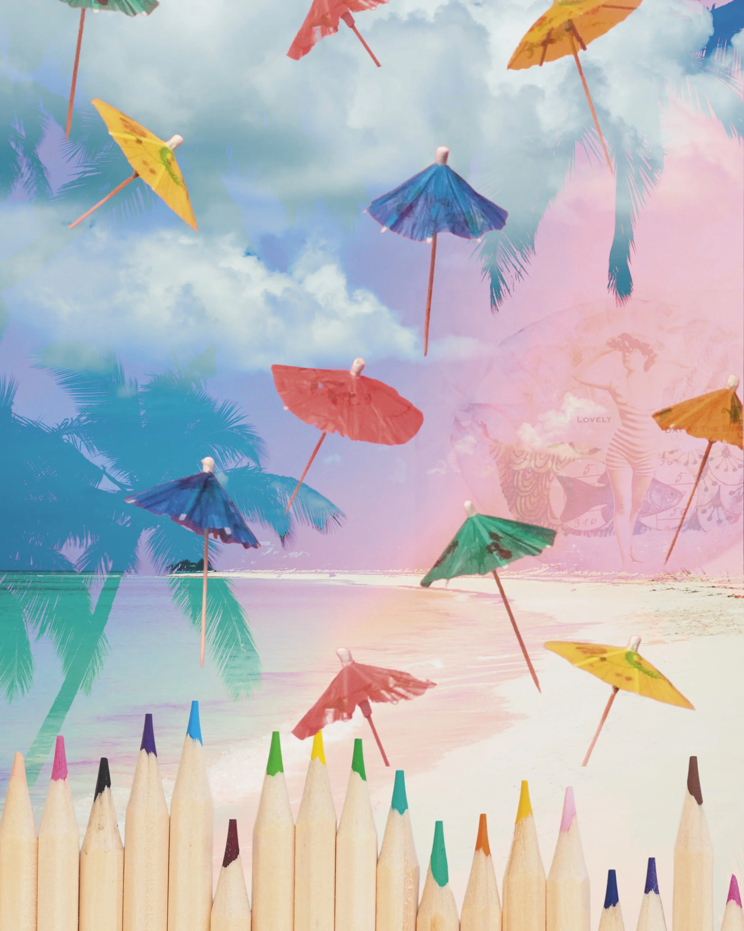 Teeny Tiny Tropical Umbrella Sightings · Digital Collage