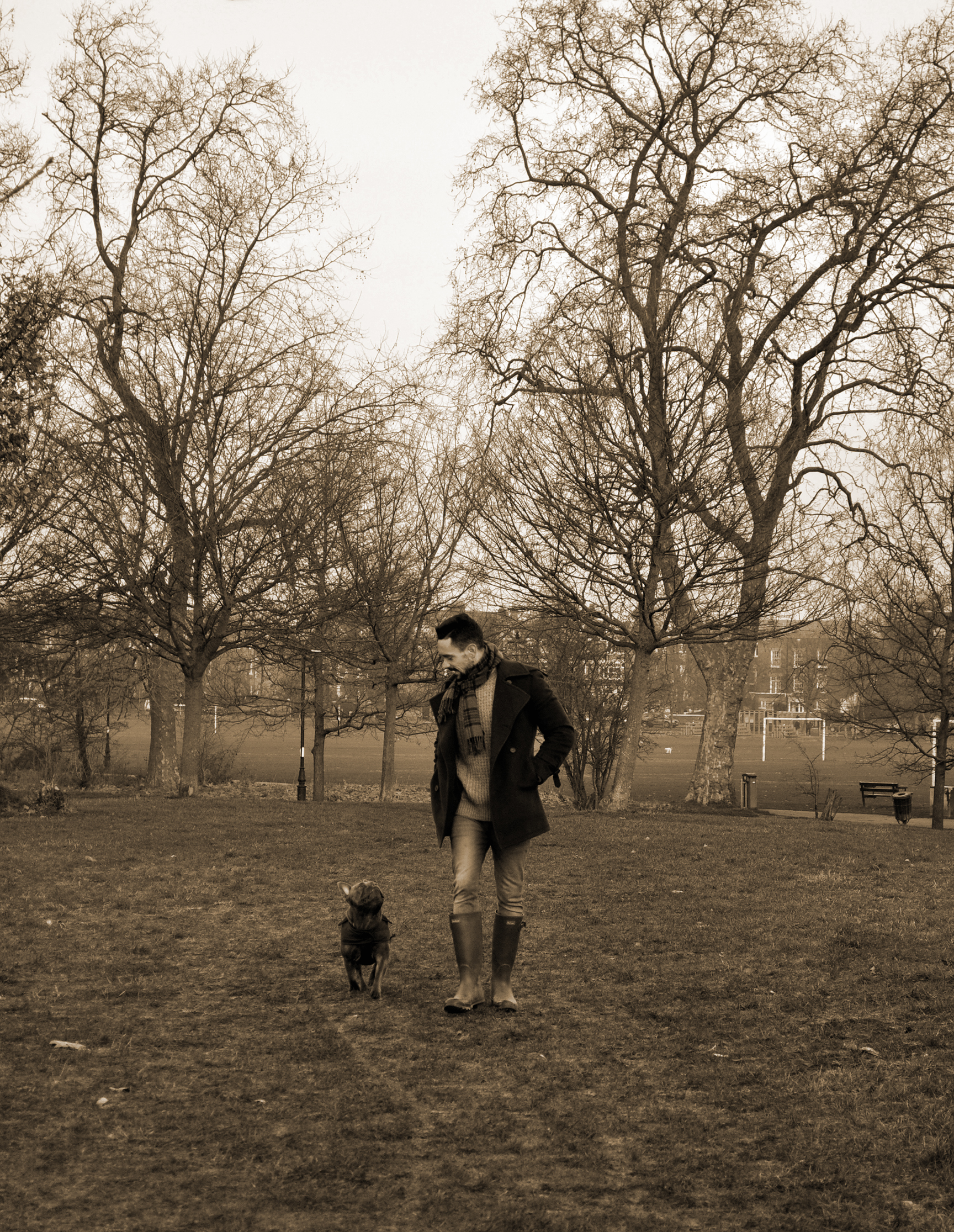 DOG WALKING IN BARBOUR OUTERWEAR