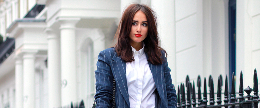 Sophie Milner aka FashionSlave.co.uk is wearing - Hawkins &amp; Shepherd - Woman's White Pin Collar Shirt with Silver Swarovski Crystal Collar Pin Bar - £85 Shirt - £18 Collar Bar