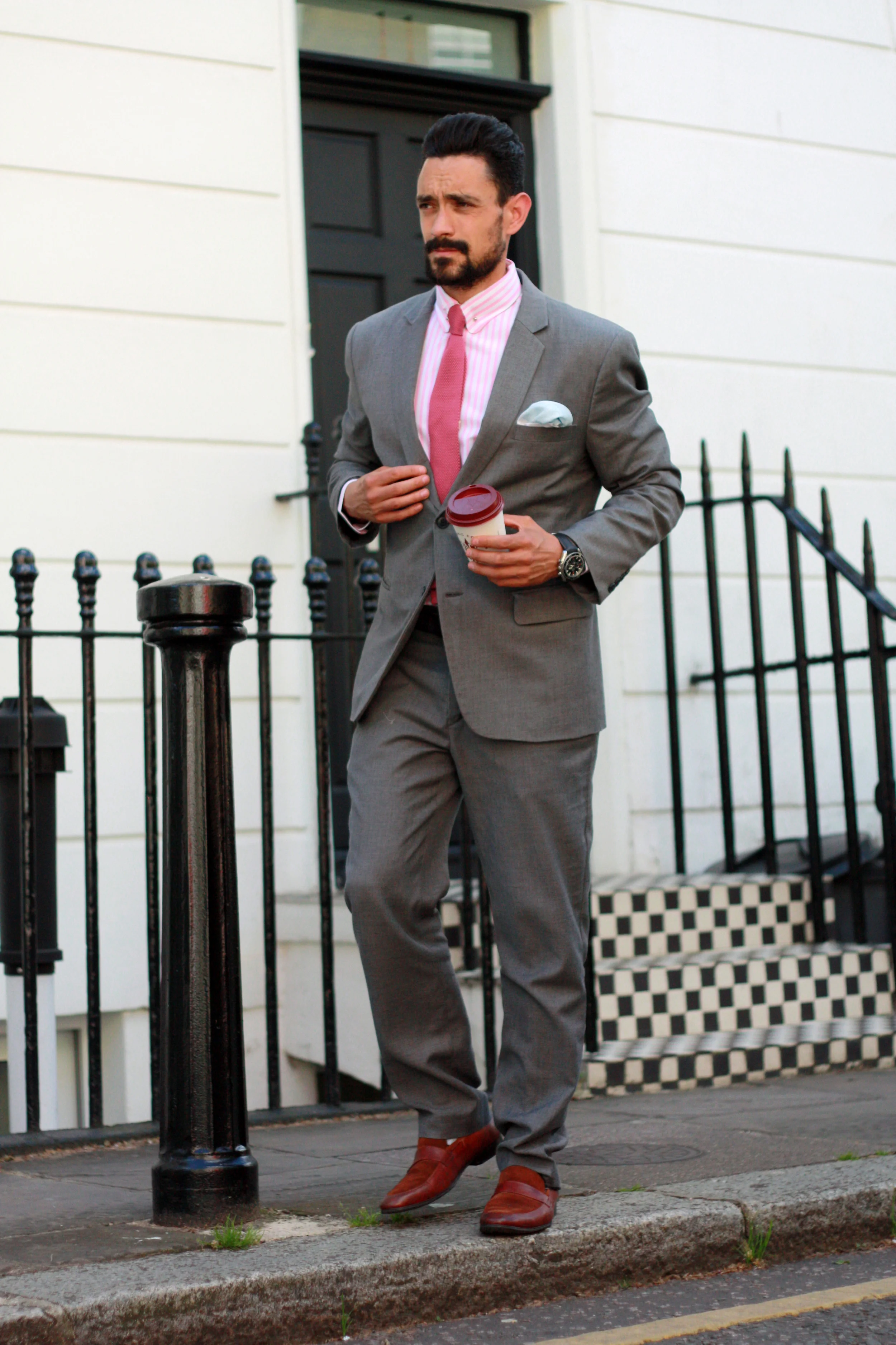 pink dress and grey suit Paul Stewart made a stylish impression in this gray suit that matched flawlessly with the pink dresses worn by his bestie and his date . We appreciate you choosing A Grand Day