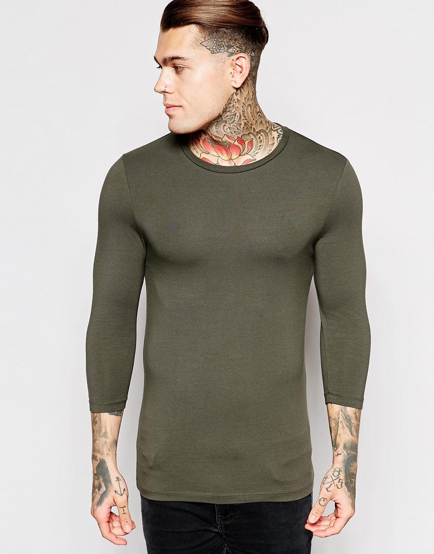 ASOS 3/4 Sleeve T-Shirt Khaki