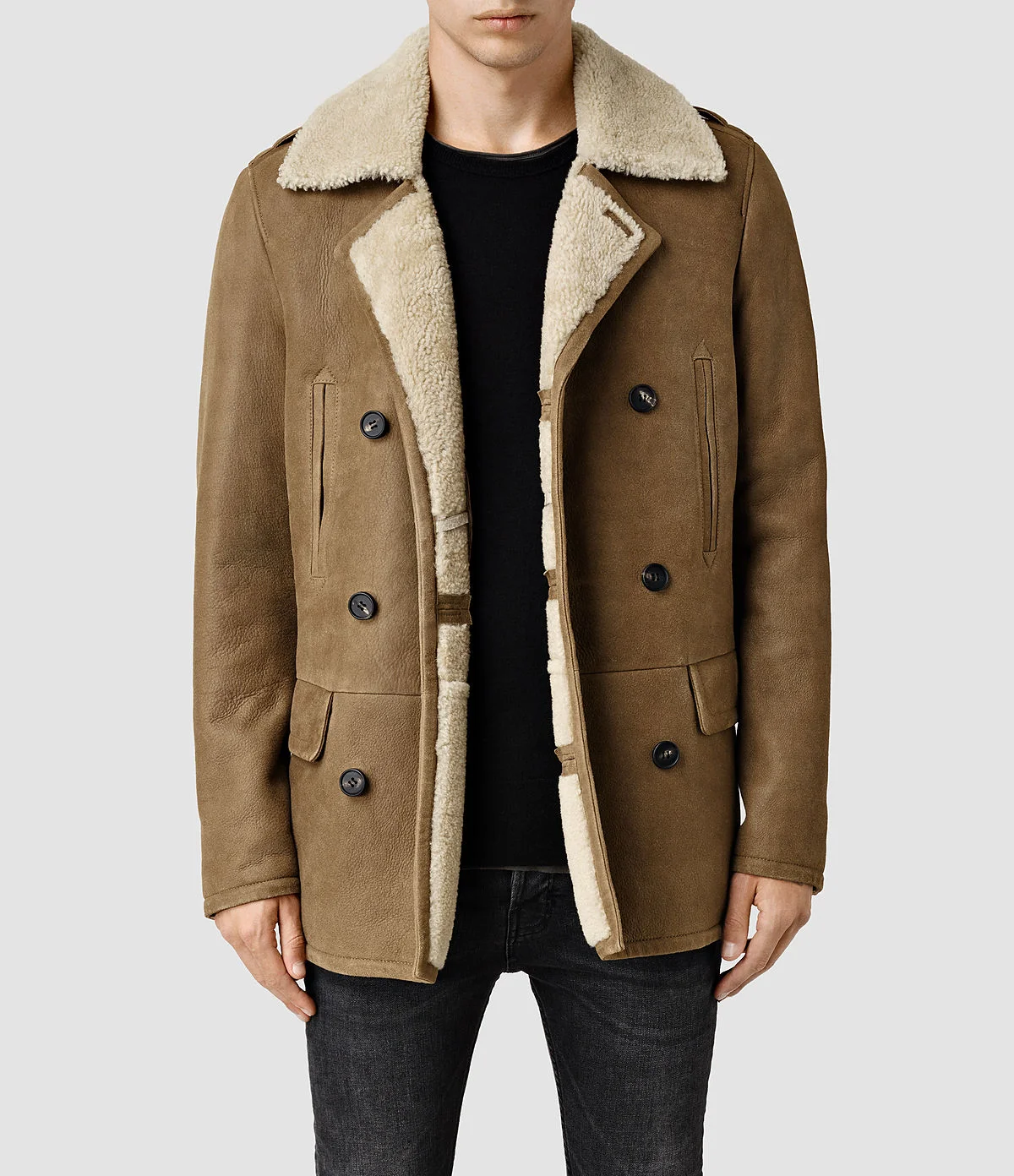 All-Saints Shearling Pea Coat