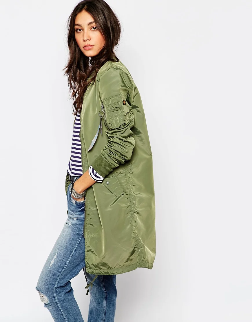 Khaki Bomber Jacket Longline