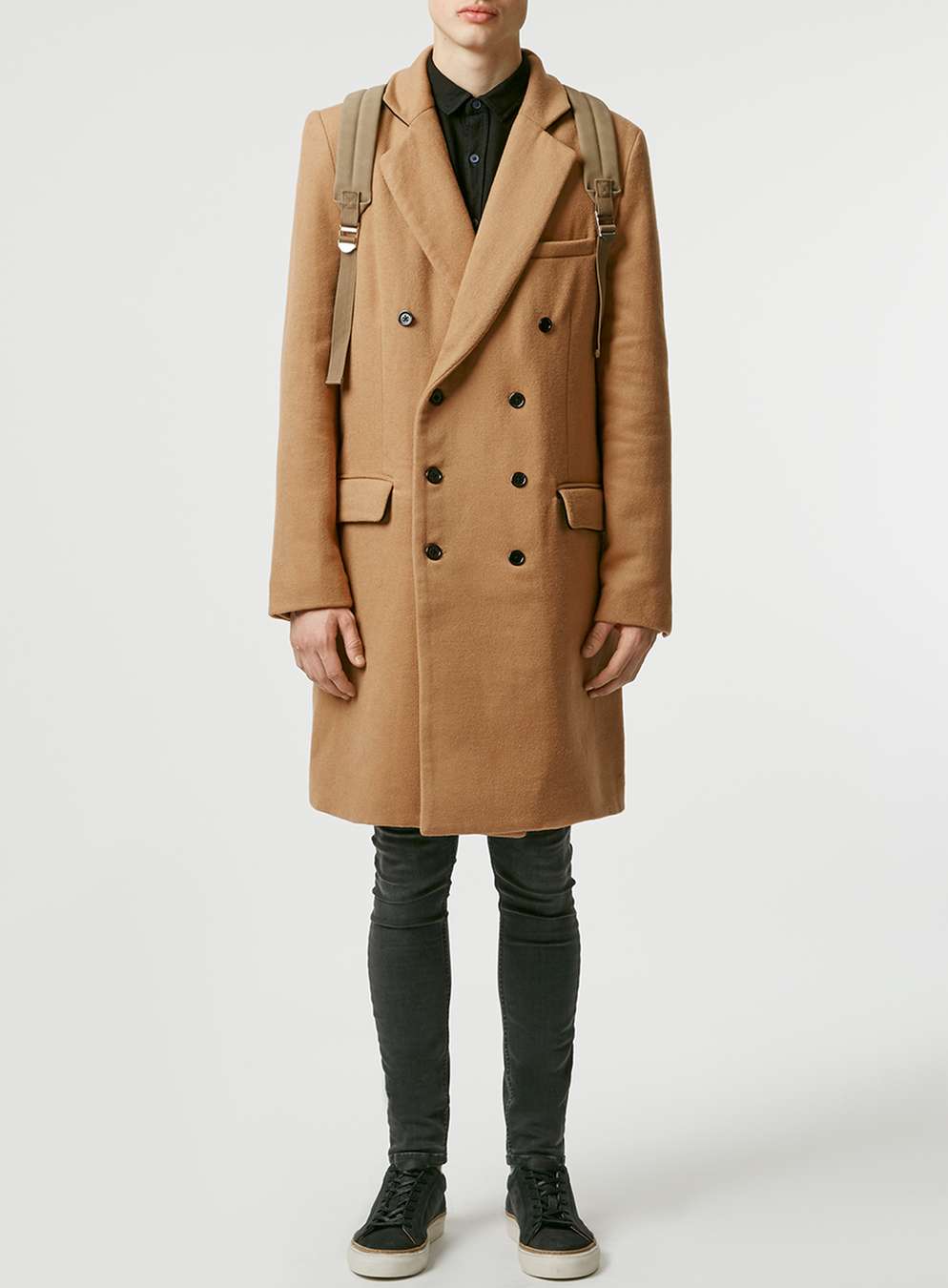 Topman Camel Double-Breasted Coat