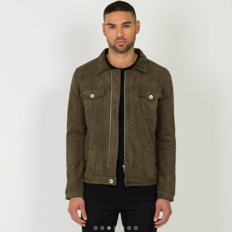 SUEDE TRUCKER WITH ZIP - KHAKI