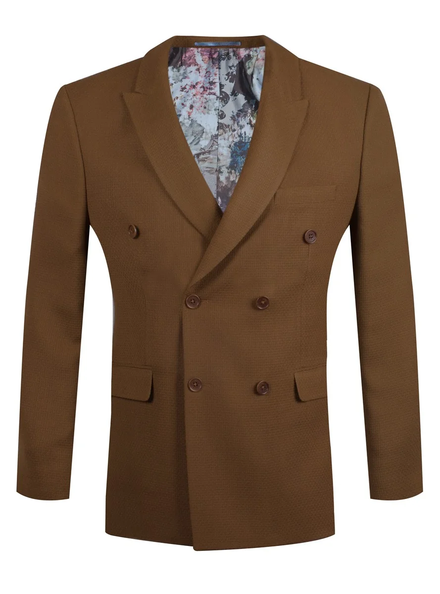 Camel Double Breasted Textured Blazer 