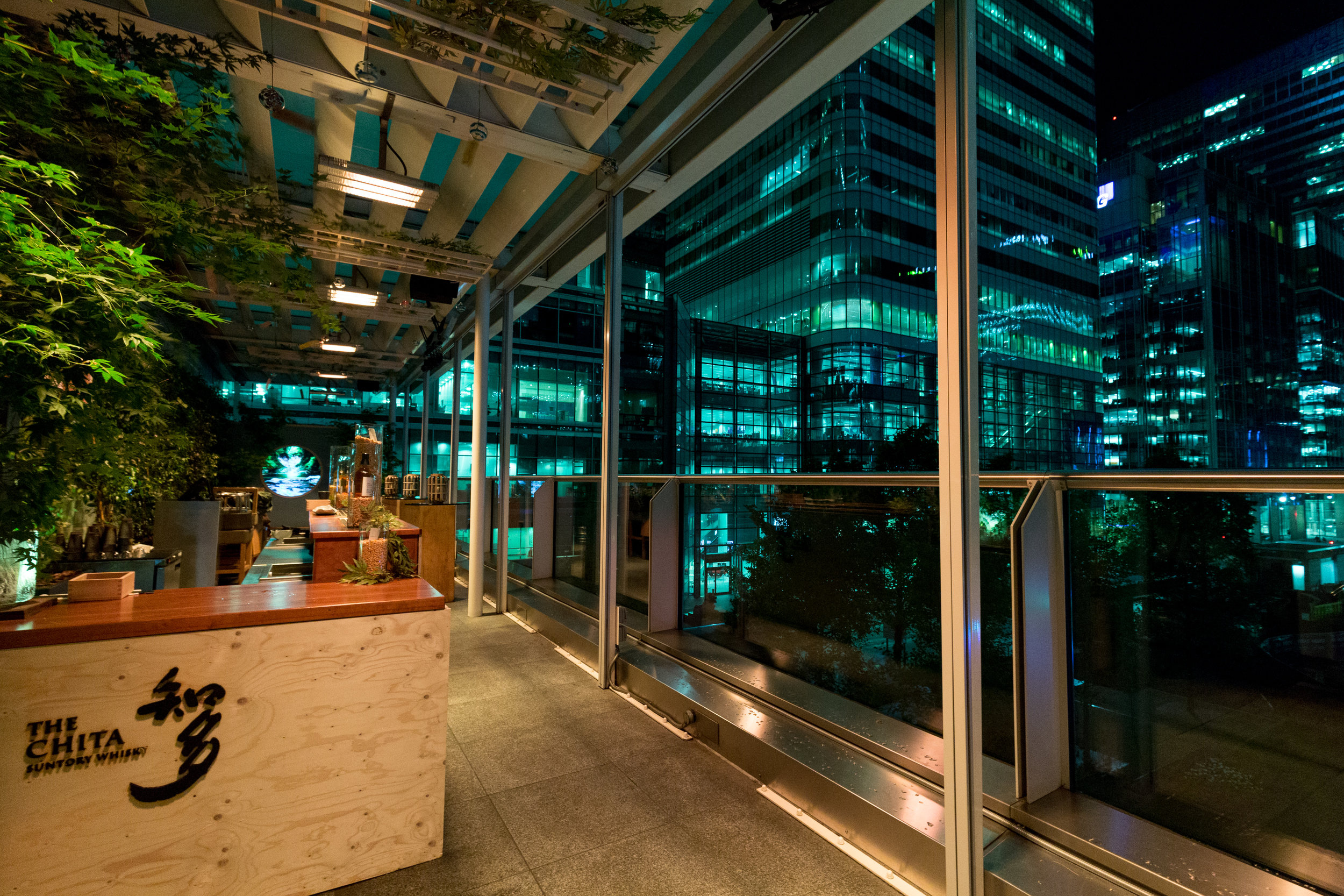 Terrace at night - Suntory Chita Terrace at ROKA Canary Wharf.jpg