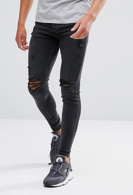 KINGS WILL DREAM SUPER SKINNY JEANS IN BLACK WITH DISTRESSING