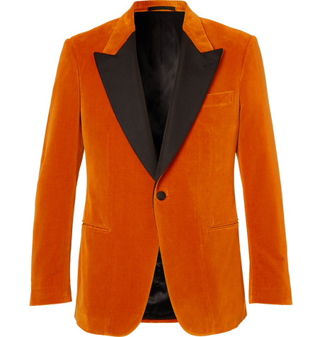 Kingsman x Eggsy's Orange Faille-Trimmed Cotton-Velvet Tuxedo Jacket