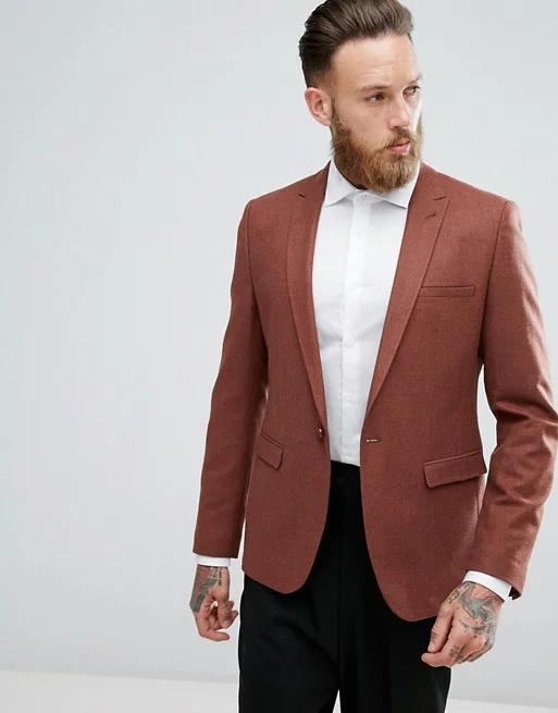 ASOS SKINNY BLAZER IN RUST WOOL MIX
