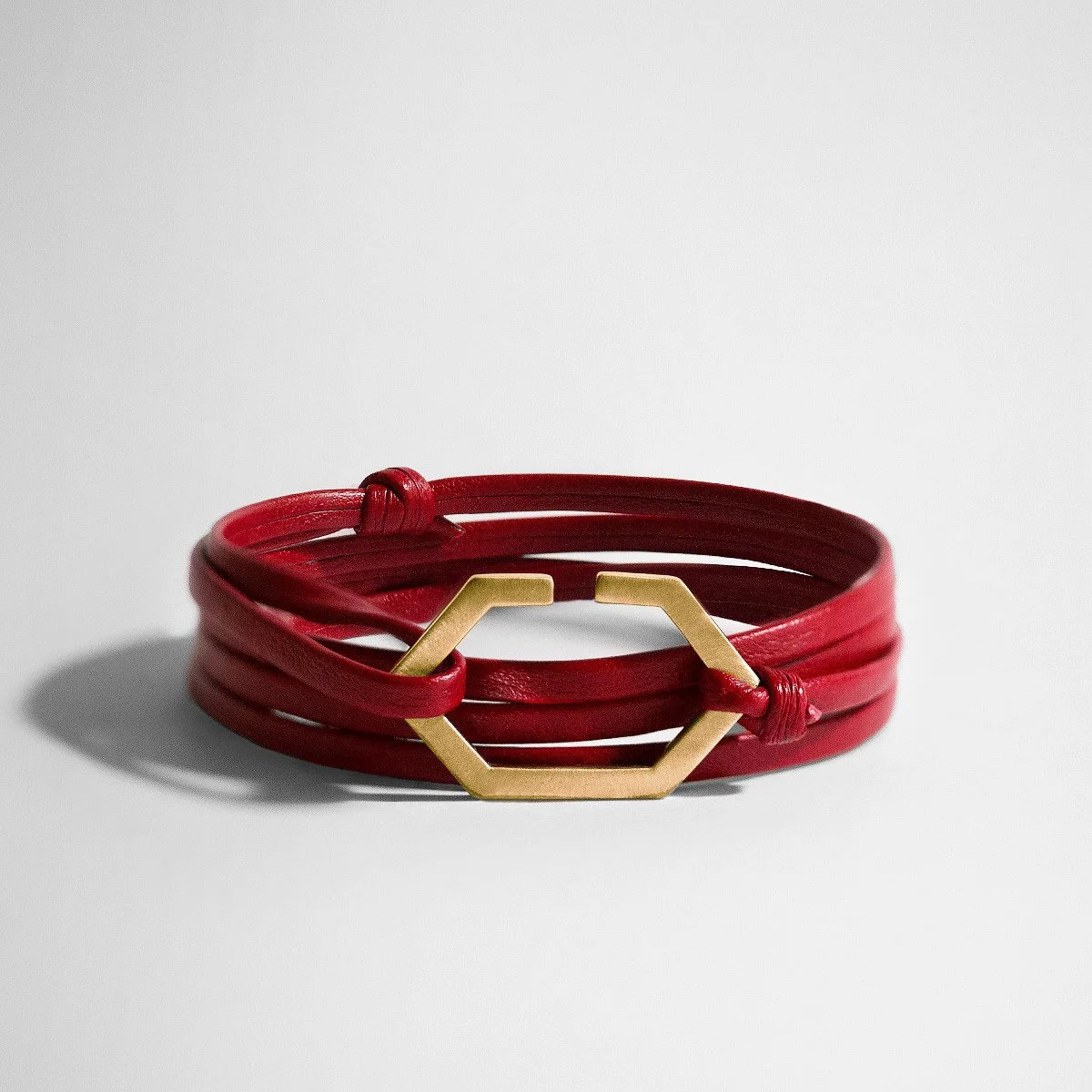 Hex Gold & Red Leather Bracelet