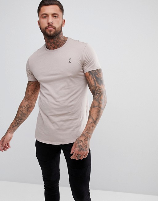 ASOS RELIGION LONGLINE T-SHIRT IN ASH PINK