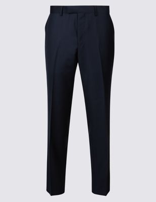 M&S NAVY TAILORED FIT WOOL TROUSERS